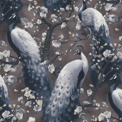 Шпалери Erismann Play of Light XL 12200-15 павичі під цвітом сакури коричневий