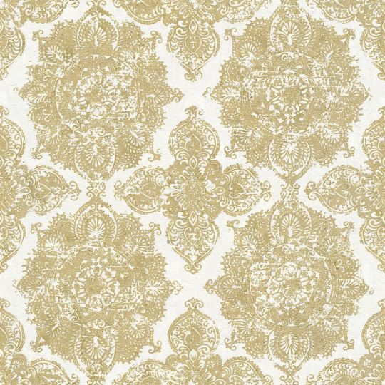 Шпалери AS Creation Trendwall 37090-2 орнаменти коричнево-золотий на білому