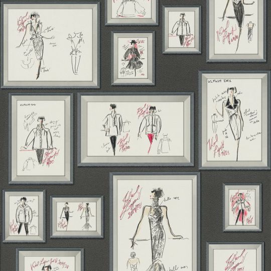 Дизайнерські шпалери AS Creation Karl Lagerfeld 37846-1 скетчі Карла в рамках на чорному