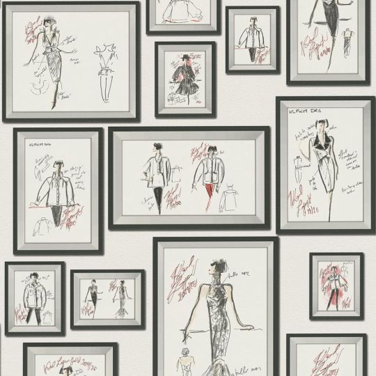 Дизайнерские обои AS Creation Karl Lagerfeld 37846-3 скетчи Карла в рамках на белом