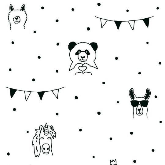 Шпалери AS Creation Little Love 38138-2 панда та фламінго чорно-білі