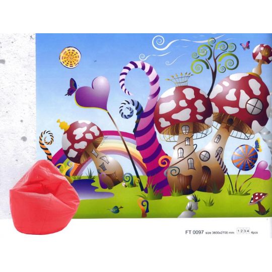 Фотообои детские AG FT0097 мультяшные грибочки 360 х 270 см бумажные