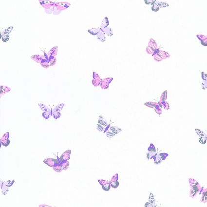 Шпалери Caselio Girl Power GPR100825818 фіолетові метелики на білому