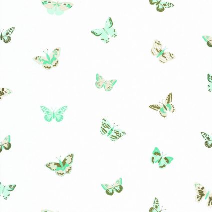Шпалери Caselio Girl Power GPR100826000 бірюзові метелики на білому