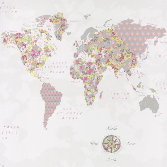 Обои Caselio Pretty Lili PRLI69184677 карта мира розовые цветочки